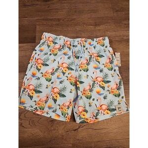 George Above The Knee Blue Topaz Flamingo Swim Shorts Men's Size M (32-34)